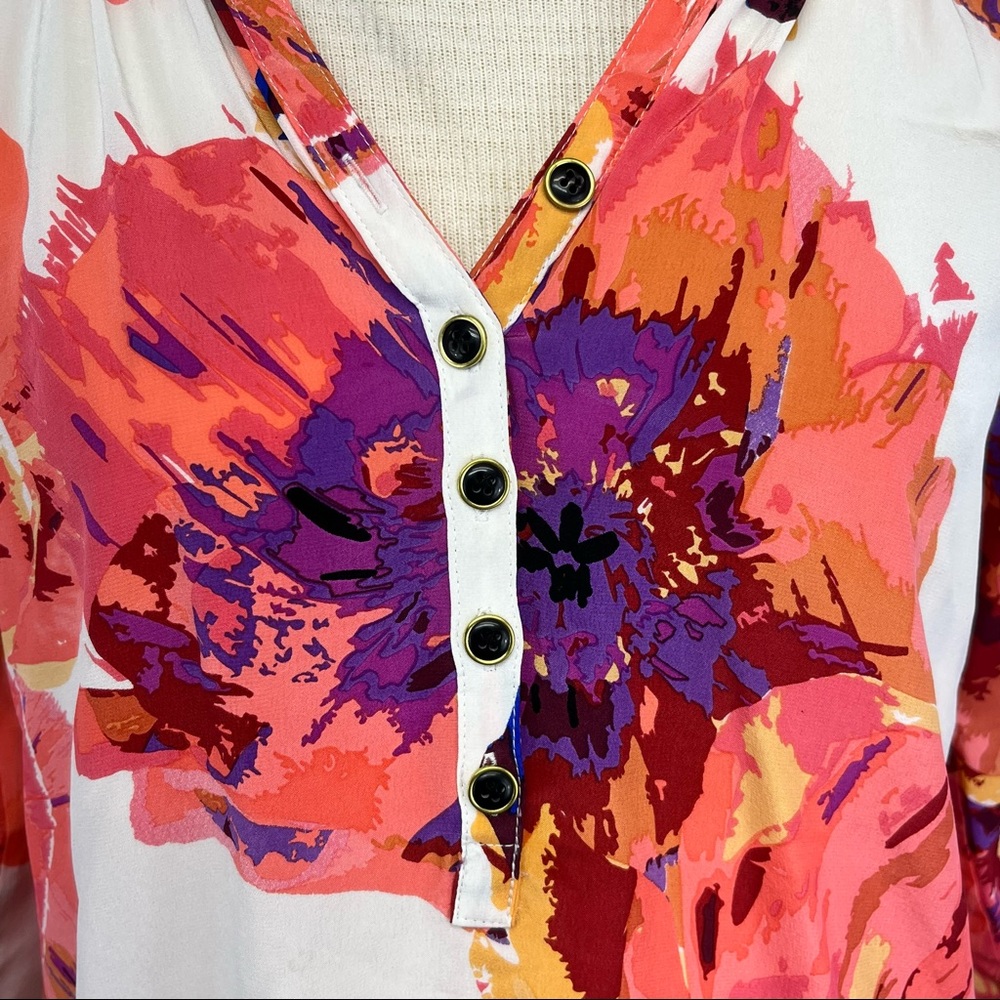Yumi Kim Silk Floral Long Sleeve Yumi  Top Size XS in Cream and Coral - Picture 2 of 9